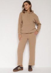 Ciemnobeżowy Bawełniany Komplet Dresowy z Bluzą i Spodniami Zansira. Brązowe bluzy damskie Born2be, l, bez wzorów, z bawełny, z kapturem. Za 99.99 zł.