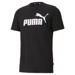 Męska koszulka z logo Essentials PUMA Black. Czarne koszulki sportowe męskie Puma, m, bez wzorów, bez kołnierzyka, bez ramiączek, na jogę i pilates. W wyprzedaży za 96.50 zł.