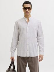 Jack & Jones Koszula z domieszką lnu Mężczyźni Regular Fit len beżowy, M. Brązowe koszule męskie Jack & Jones, m, bez wzorów, z bawełny, eleganckie, bez kołnierzyka, bez ramiączek. Za 199.95 zł.