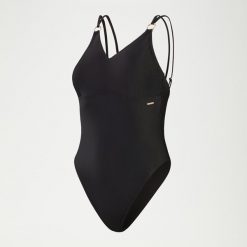 SPEEDO Damski modelujący kostium kąpielowy na ramiączkach, czarny, UK 42. Czarne kostiumy jednoczęściowe damskie Speedo, bez wzorów, z elastanu, eleganckie, do pływania. Za 279.25 zł.