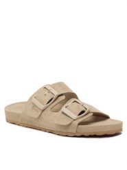 Manebi Klapki Traveler Nordic Sandals K 1.1 RT Beżowy. Brązowe klapki damskie Manebi, bez wzorów, ze skóry, bez obcasa. Za 519.99 zł.