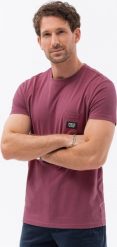 Ombre T-shirt męski bawełniany z kieszonką - ciemnoróżowy V5 S1743 XXL. Czerwone t-shirty męskie Ombre, m, bez wzorów, z bawełny, bez kołnierzyka. Za 49.99 zł.