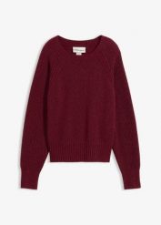 Sweter z miękkiej mieszanki wełny. Czerwone swetry damskie bonprix, bez wzorów, z bawełny, bez kołnierzyka, bez ramiączek, bez kaptura. Za 249.99 zł.