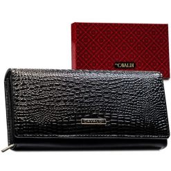 Duży, czarny portfel damski ze skóry naturalnej i ekologicznej, pokryty wzorem imitującym skórę krokodyla PN20-RS 4U Cavaldi. Czarne portfele damskie 4U Cavaldi, bez wzorów, ze skóry. Za 81.99 zł.