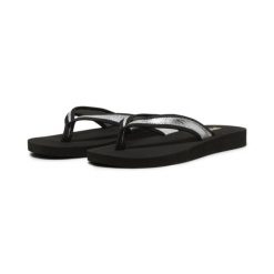 Damskie klapki Sandy Flip PUMA Black Silver Metallic. Czarne klapki damskie Puma, bez wzorów, z materiału, wakacyjne, bez obcasa. Za 190.00 zł.