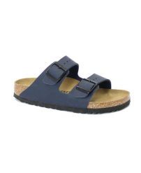 Klapki damskie Birkenstock Arizona. Niebieskie klapki damskie Birkenstock, bez wzorów, z materiału, bez obcasa. Za 501.00 zł.
