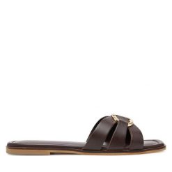 Klapki TWINSET. Brązowe klapki damskie Twinset, bez wzorów, bez obcasa. Za 569.99 zł.