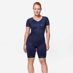 Pianka do triathlonu damska Van Rysel Trifonction krótki rękaw SD. Niebieskie obuwie sportowe damskie VAN RYSEL, bez wzorów, z materiału, do biegania. Za 249.99 zł.