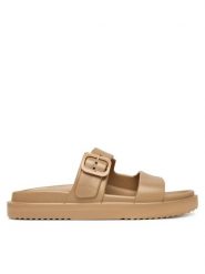 Tommy Hilfiger Klapki Double Strap FW0FW09114 Beżowy. Brązowe klapki damskie Tommy Hilfiger, bez wzorów, z syntetyku, bez obcasa. Za 209.99 zł.