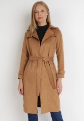 Ciemnobeżowy Płaszcz Viviroe. Brązowe płaszcze damskie Born2be, l, bez wzorów, eleganckie, długie, bez kaptura. Za 149.99 zł.