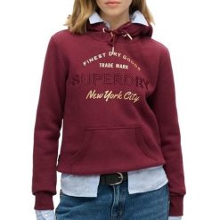 Damska bluza z kapturem z metalicznym logo Superdry Luxe. Czerwone bluzy damskie Superdry., xl, bez wzorów, z bawełny, z kapturem. Za 383.85 zł.