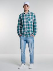 Koszula męska bawełniana w kratę zielona Griners 301. Zielone koszule męskie Big Star, l, bez wzorów, z bawełny, eleganckie, bez kołnierzyka, bez ramiączek. W wyprzedaży za 179.99 zł.
