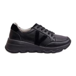 Skórzane Buty Sportowe Damskie Vinceza 7918 Czarne. Czarne obuwie sportowe damskie bez wzorów, ze skóry. Za 238.14 zł.