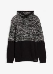 Sweter z szalowym kołnierzem we wzór w bloki kolorów. Czarne swetry dla chłopców bonprix, bez wzorów, bez kołnierzyka, bez kaptura. Za 84.99 zł.