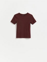 T-shirt z modalem - bordowy. Czerwone t-shirty damskie Reserved, l, bez wzorów, z bawełny, bez kołnierzyka. Za 49.99 zł.