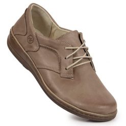 Skórzane półbuty damskie komfortowe beżowe Helios 715. Brązowe półbuty damskie Helios, bez wzorów, ze skóry, bez obcasa, bez zapięcia. Za 221.99 zł.