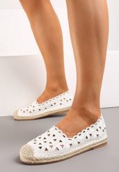 Białe Espadryle z Ażurową Cholewką i Plecioną Płaską Podeszwą Plicia. Białe espadryle damskie Born2be, na lato, w ażurowe wzory, eleganckie, z okrągłym noskiem, bez obcasa, na płaskiej podeszwie, bez zapięcia. Za 69.99 zł.