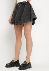 Czarna Spódnica Bombka z Bawełny z Podszewką Typu Szorty Ozdobiona Paskiem Relisia. Czarne spódnice damskie Born2be, m, bez wzorów, z bawełny, eleganckie, mini, bombki. Za 119.99 zł.