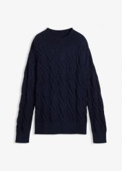 Sweter oversize z miękkiej mieszanki wiskozy. Niebieskie swetry damskie bonprix, bez wzorów, z wiskozy, bez kołnierzyka, bez ramiączek, bez kaptura. Za 124.99 zł.