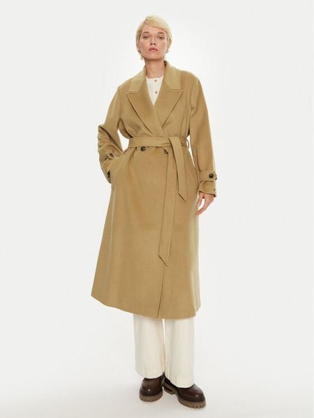 Tommy Hilfiger Płaszcz wełniany WW0WW43602 Beżowy Regular Fit. Brązowe płaszcze damskie Tommy Hilfiger, na zimę, bez wzorów, z syntetyku, bez kaptura. Za 1,279.00 zł.