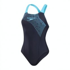 Damski kostium kąpielowy 1-częściowy Speedo Eco Medley logo. Niebieskie kostiumy jednoczęściowe damskie Speedo, bez wzorów, z materiału, klasyczne, do pływania. Za 223.05 zł.