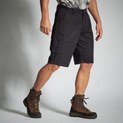 Bermudy outdoor Solognac 500. Czarne krótkie spodenki sportowe męskie SOLOGNAC, l, bez wzorów, z bawełny, outdoorowe. Za 79.99 zł.