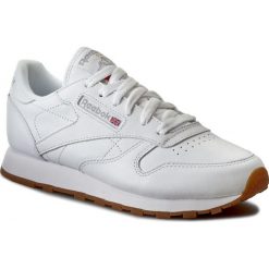 Buty Reebok - Cl Lthr 49803 White/Gum. Białe obuwie sportowe damskie Reebok, bez wzorów, z materiału, bez obcasa, na płaskiej podeszwie, bez zapięcia. W wyprzedaży za 299.00 zł.