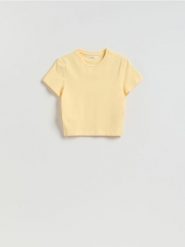 Bawełniany t-shirt - jasnożółty. Żółte t-shirty damskie Reserved, l, bez wzorów, z bawełny, bez kołnierzyka. Za 25.99 zł.