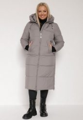 Szara Długa Kurtka Pikowana z Kapturem i Bocznymi Suwakami Mevoressa. Szare kurtki damskie Born2be, na zimę, plus size, bez wzorów, z dzianiny, plus size, długie, z kapturem. Za 299.99 zł.