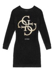 Guess Sukienka dzianinowa J5BK08 Z0720 Czarny Regular Fit. Czarne sukienki dla dziewczynek Guess, z aplikacjami, z dzianiny, bez ramiączek. Za 179.99 zł.