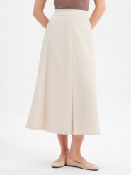 Marc O'Polo spódnica midi z lnu Kobiety Bawełna beżowy, 42. Brązowe spódnice damskie Marc O'Polo, bez wzorów, z bawełny, midi. Za 549.95 zł.