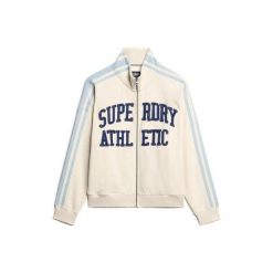 Kurtka dresowa z zamkiem błyskawicznym z aplikacją dla kobiet Superdry Athletic. Brązowe kurtki damskie Superdry., z aplikacjami, z dresówki, bez kaptura. Za 390.50 zł.
