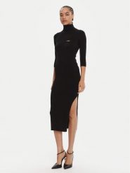 Elisabetta Franchi Sukienka dzianinowa AM-23B-56E2-V390 Czarny Slim Fit. Czarne sukienki damskie Elisabetta Franchi, bez wzorów, z dzianiny, bez kołnierzyka, bez ramiączek. Za 1,689.00 zł.