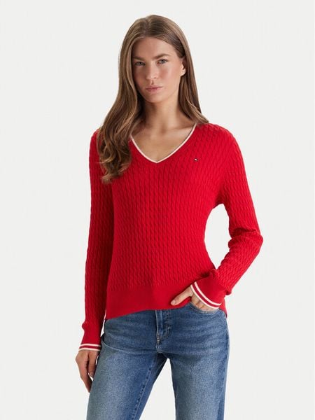 Tommy Hilfiger Sweter WW0WW44987 Czerwony Regular Fit. Czerwone swetry damskie Tommy Hilfiger, s, bez wzorów, z bawełny, bez kołnierzyka, bez ramiączek, bez kaptura. Za 343.99 zł.
