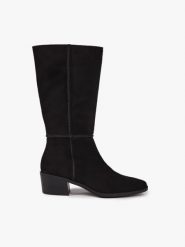 Czarne wyższe botki na obcasie. Czarne botki damskie Ryłko, z weluru, klasyczne, bez obcasa, na obcasie, bez zapięcia. Za 649.99 zł.