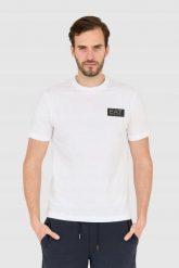 EA7 Biały męski t-shirt z naszywką z logo, Rozmiar S. Białe t-shirty męskie EA7 Emporio Armani, m, z aplikacjami, bez kołnierzyka. W wyprzedaży za 223.99 zł.