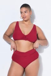 Damskie Figi bikini wysoki stan paski frotte pasek w kopertowym stylu. Czerwone bikini damskie Ulla Popken, bez wzorów, z elastanu. Za 100.99 zł.