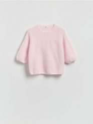 Sweter z wełną - pastelowy róż. Czerwone swetry damskie Reserved, l, bez wzorów, z dzianiny, bez kołnierzyka, bez ramiączek, bez kaptura. Za 159.99 zł.