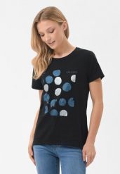 Koszulka z błyszczącym nadrukiem T-NETTA. Czarne t-shirty damskie Volcano, m, bez wzorów, z bawełny, glamour, bez kołnierzyka. Za 59.99 zł.