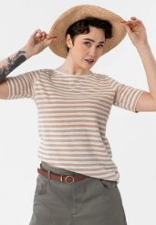 Koszulka w paski, bawełna organiczna, TM-DAVI. Brązowe t-shirty damskie Volcano, s, bez wzorów, z bawełny, bez kołnierzyka. Za 64.99 zł.