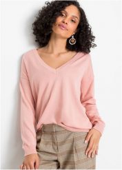 Sweter oversize z dekoltem w serek oversize. Czerwone swetry damskie bonprix, bez wzorów, bez kołnierzyka, bez ramiączek, bez kaptura. Za 84.99 zł.