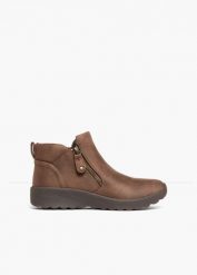 Botki marki Skechers z zamkiem błyskawicznym. Brązowe botki damskie bonprix, bez obcasa, bez zapięcia. Za 249.99 zł.