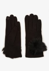 Czarne Rękawiczki z Bawełną i Ozdobnym Pomponem Sadelira. Czarne rękawiczki damskie Born2be, na zimę, bez wzorów, z bawełny, eleganckie. Za 34.99 zł.