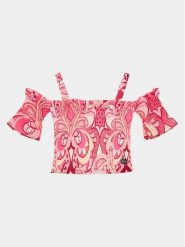 Guess Bluzka J4GH01 WA2T0 Różowy Regular Fit. Czerwone t-shirty i topy dla dziewczynek Guess, z aplikacjami, z syntetyku, bez ramiączek. Za 269.99 zł.