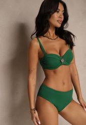 Ciemnozielone Bikini Biustonosz Ozdobiony Geometryczną Aplikacją i Majtki Figi Kinrina. Zielone bikini damskie Renee, na lato, z aplikacjami. Za 54.99 zł.