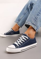 Granatowe Trampki Jazlyn. Niebieskie obuwie sportowe damskie Born2be, z aplikacjami, z kauczuku, sportowe, przed kostkę, bez zapięcia. Za 54.99 zł.