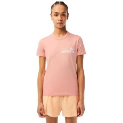 Koszulka damska Lacoste. Czerwone t-shirty damskie Lacoste, uniwersalny, bez wzorów, z bawełny, eleganckie, bez kołnierzyka. Za 197.00 zł.