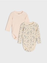 Bawełniane body z motywem roślinnym 2 pack - kremowy. Białe body niemowlęce Sinsay, bez wzorów, z bawełny, bez ramiączek. Za 19.99 zł.