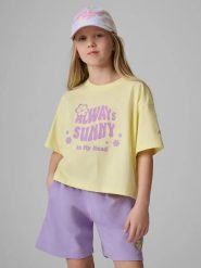 T-shirt loose z nadrukiem dziewczęcy 4F 4FJRSS26TTSHF3908. Zielone t-shirty i topy dla dziewczynek 4f, bez wzorów, z bawełny, bez ramiączek. Za 45.99 zł.