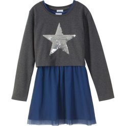 Bluza "boxy" z dwustronnymi cekinami+ sukienka z tiulową wstawką (2 części) bonprix antracytowy melanż- kobaltowy. Sukienki dla dziewczynek marki bonprix. Za 44.99 zł.